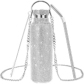 INSTOME Bling Water Bottle with Chain - 17 oz Sparkling Diamond Rhinestone Tumbler, Glittering Reusable Cup for Women Girl