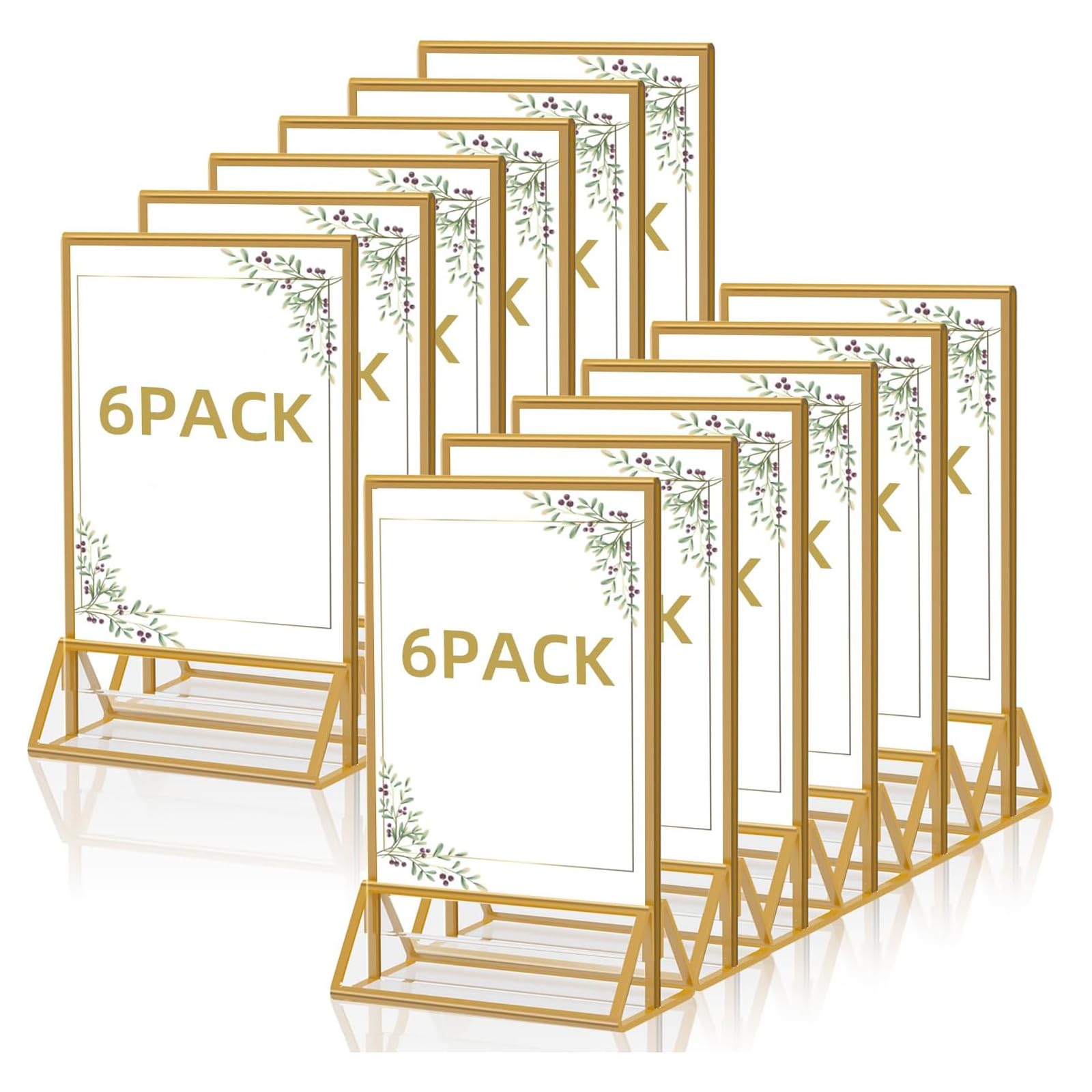 Double Sided Photo Frame 12 Pieces, A6 Gold Place Card Holder, Easel Style Stand, Gold Frame for Wedding Table Numbers, Menu Holder, Photo Frame Advertising Stands Table Menu