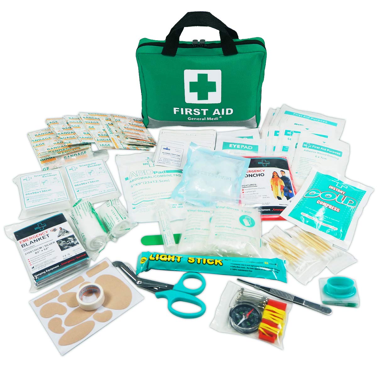210 Piece First Aid Kit Emergency kit Reflective Design Includes Eyewash, Ice(Cold) Pack