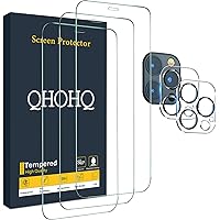 QHOHQ 3 Pack Screen Protector for iPhone 12 Pro Max 6.7” with 2 Packs Camera Lens Protector, HD Full Screen Tempered…