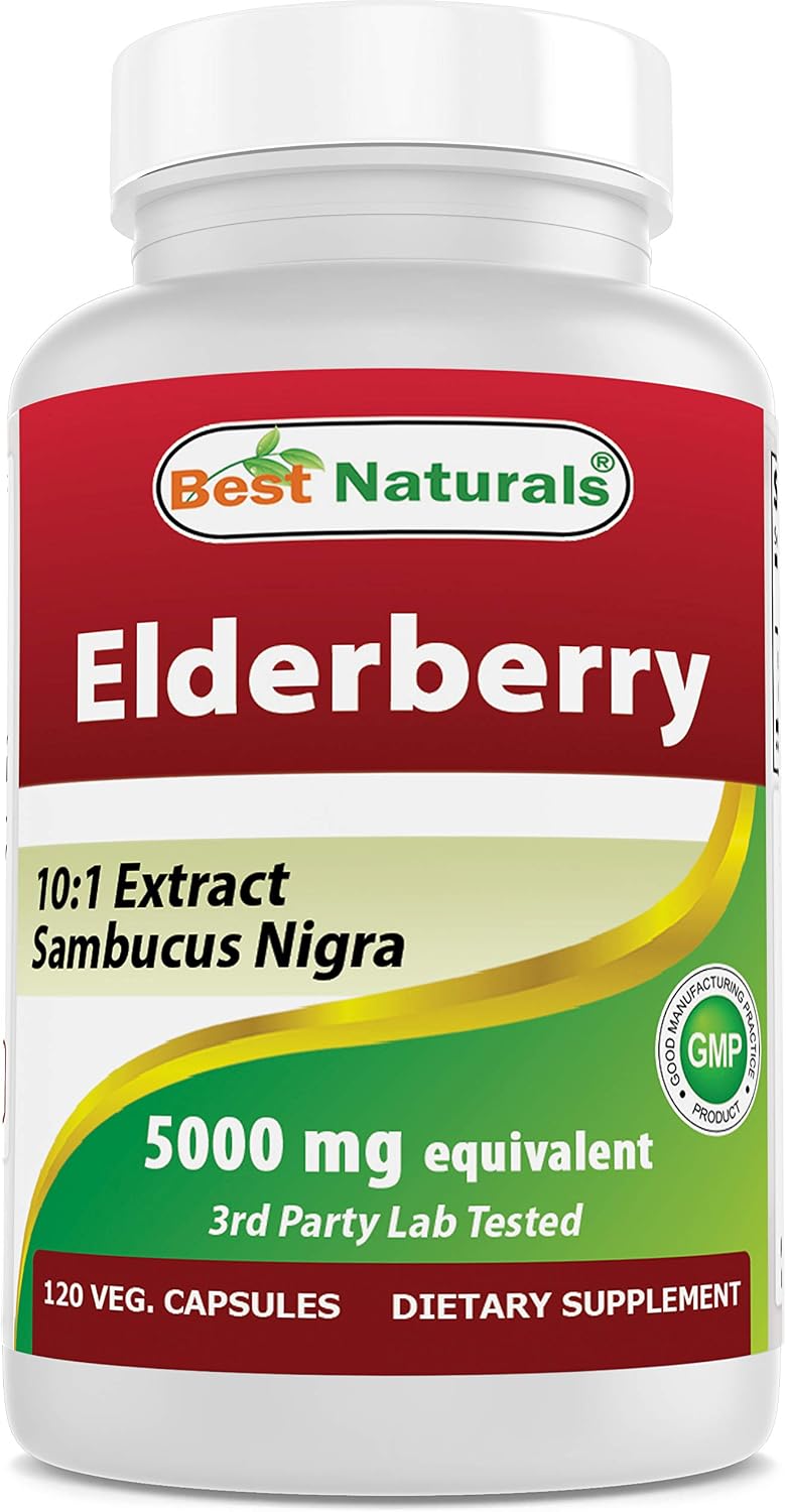 Best Naturals Elderberry Sambucus Nigra 5000mg Equivalent 120 Veg Capsules (120 Count (Pack of 1))