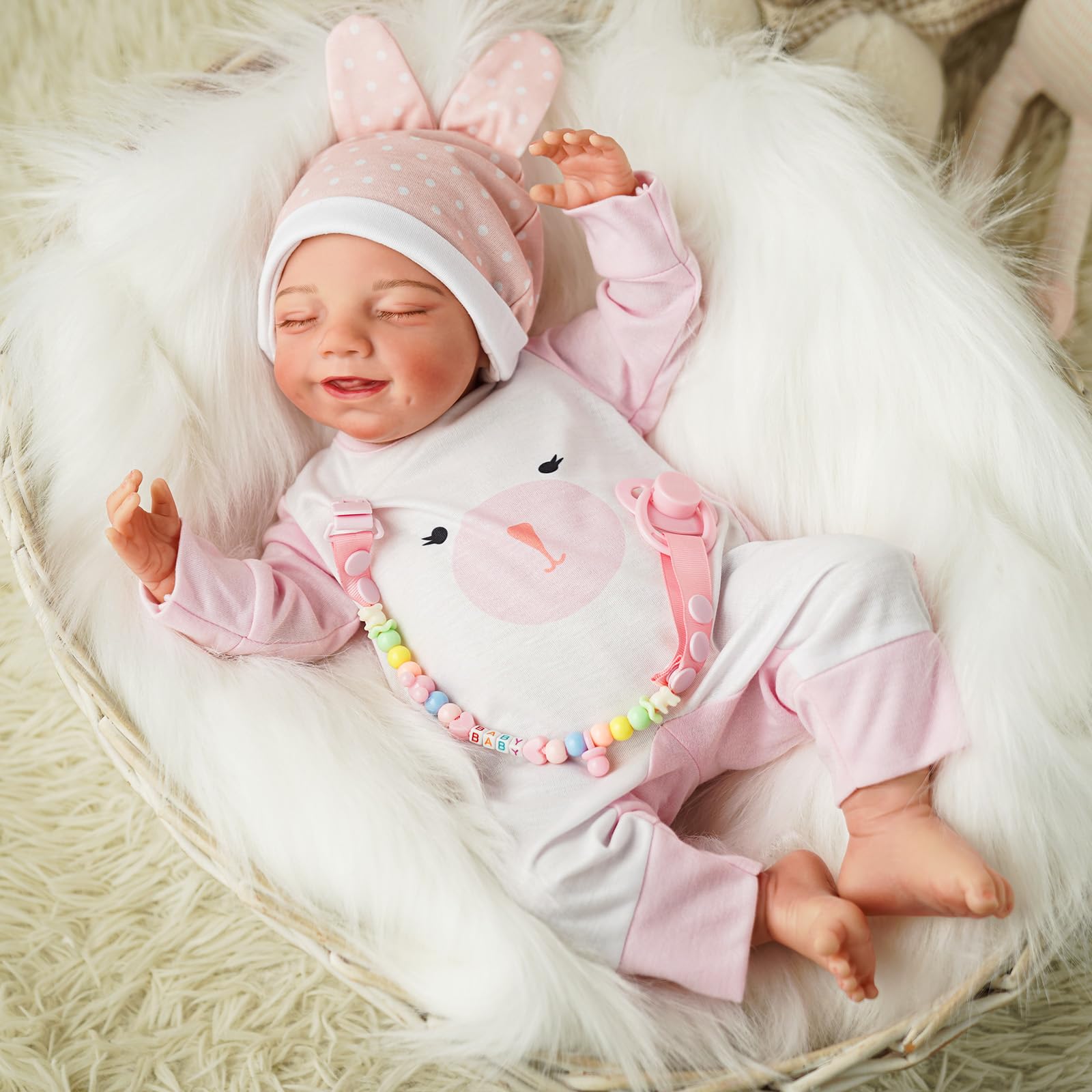 BABESIDE 2 PCS Reborn Baby Doll Clothes with Hat for 17-22 Inch Dolls, Bunny Baby Dolls Outfit Accessories Set BabyClothing,Girls