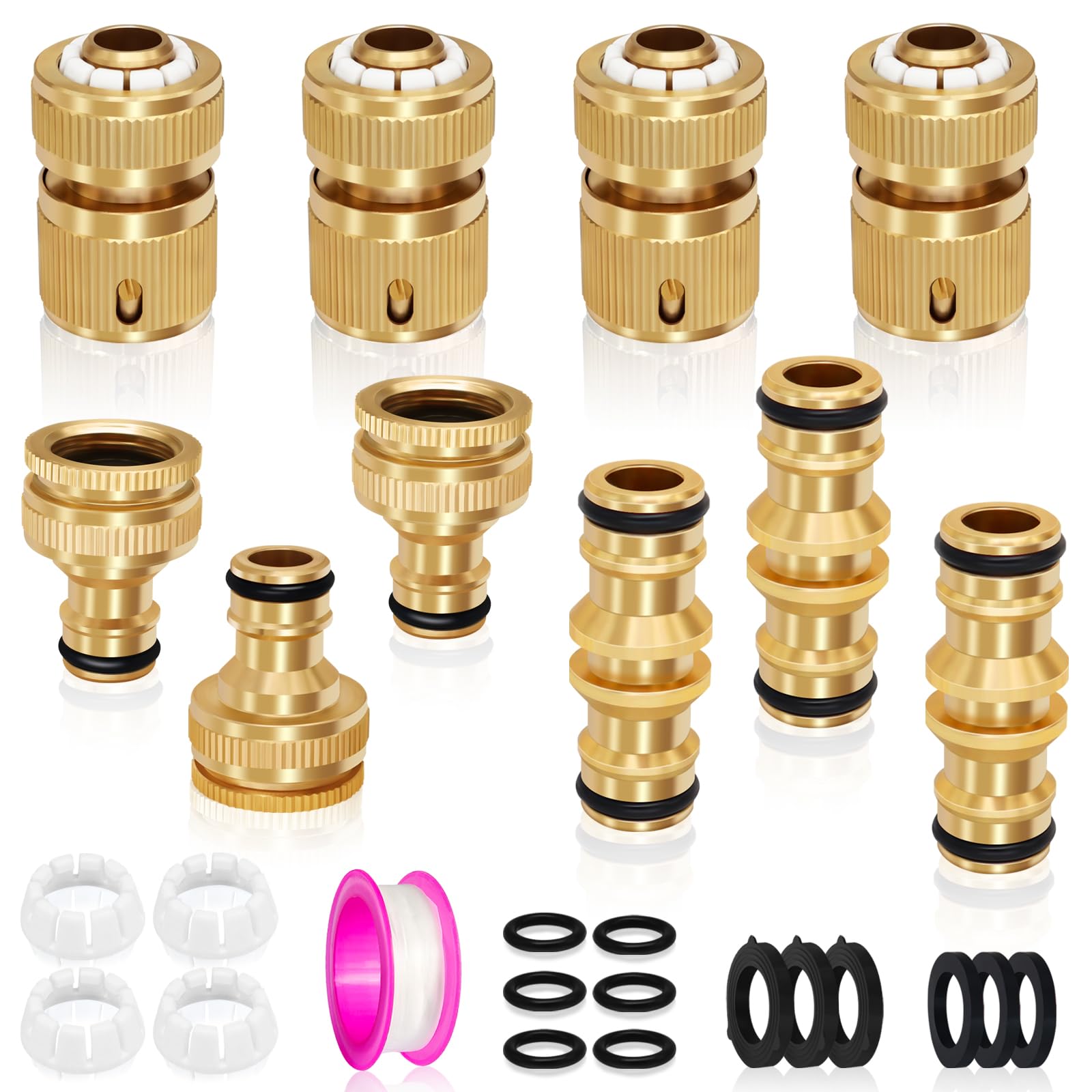 10 Pack Brass Garden Hose Tap Connector kit, 2-in-1 Faucet Connector, Double Male Connectors, Hose 1/2"End Quick Connect for Garden Hose Pipe Tube (A)