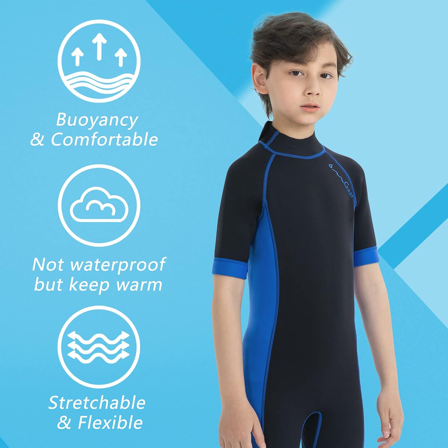 OMGear Wetsuit Kids 2mm 3mm Shorty Neoprene one Piece Short Sleeves Diving Suits Back Zipper Thermal Swimsuit for Youth Boys Girls Scuba Diving Surfing Snorkeling Swimming Water Sports: Sports & Outdoors