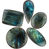CRYSTALIS Wholesale 5pcs, Size : 25-30mm Natural Labradorite Loose Gemstone Bulk Cabochons Jewelry Making Supply, Chakra & Healing Polished Stones, Wire Wrapping, DIY, Gem Collection