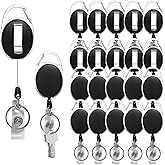 Diateklity 20 Pack Retractable Badge Holder with Carabiner Reel Clip, Badge Reel Bulk ID Card Key Holder with Ring, Sturdy Black Key Chain Extender for Office Work Employee