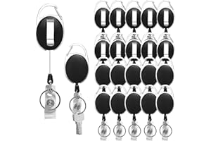 Diateklity 20 Pack Retractable Badge Holder with Carabiner Reel Clip, Badge Reel Bulk ID Card Key Holder with Ring, Heavy Duty Black Key Chain Extender for Office Work Employee