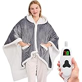 Wearable Heated Throw Blanket Electric Shawl,Christmas Birthday Gifts for Grandma,Gift for Mom and Elderly Women,Heated Robe Poncho Blanket Hoodie for Adult, 5-Position Timer 10-Heating Levels,Grey