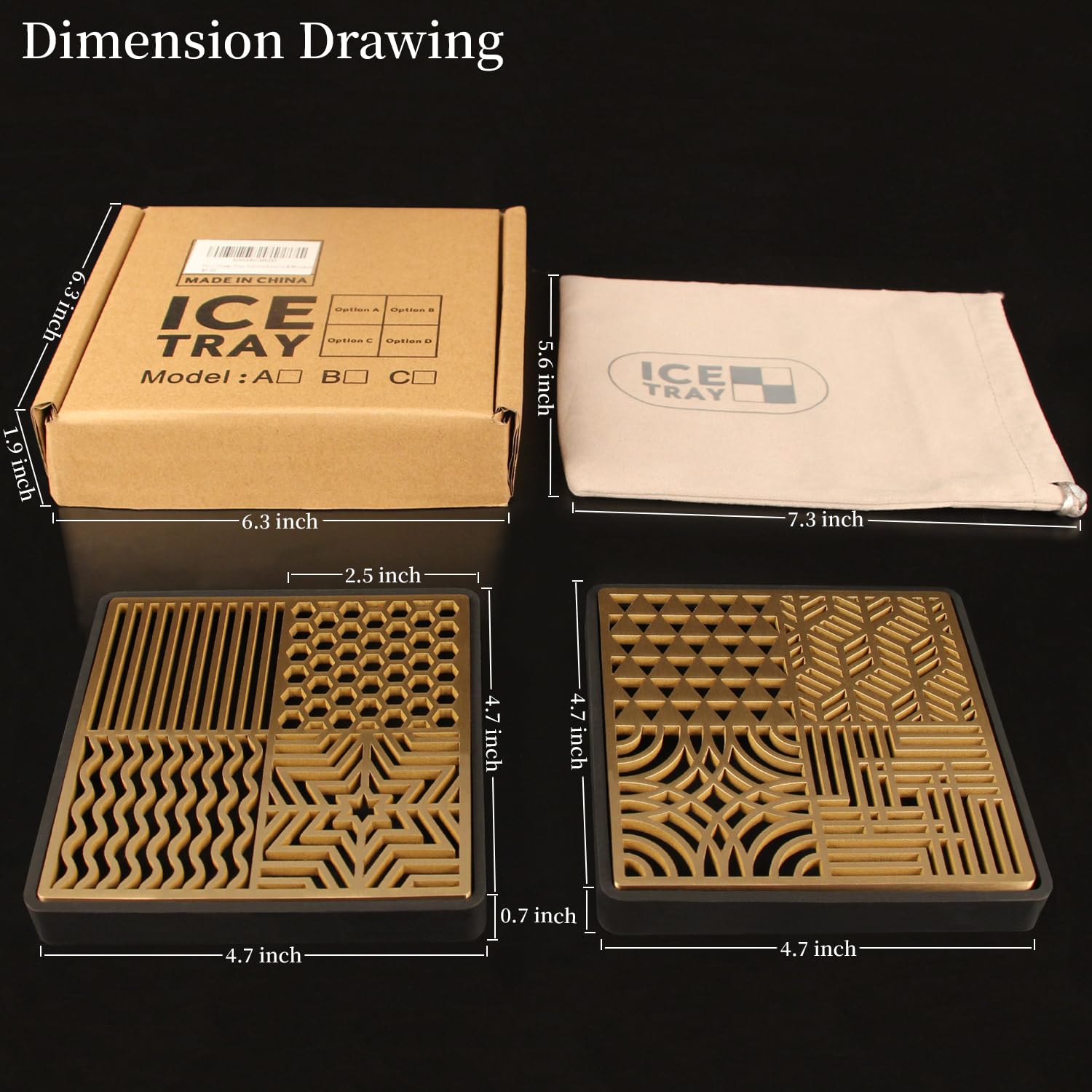 Ice Stamp Tray for Cocktails & Whiskey - Brass Ice Cube Imprinter for Clear Ice Cubes -Ice Press Craft Modern Ice Molds Stamps-A Style