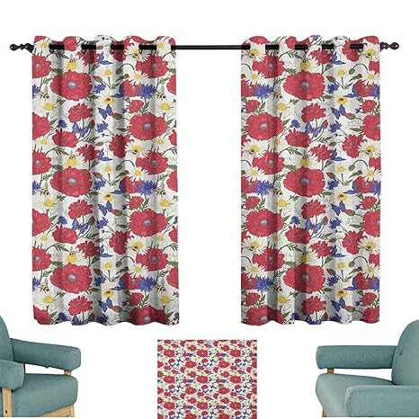 Amazon Com Floral Boy S Iving Room Curtain Blooming Red Poppies