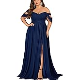 VOUIAO Women's Daily Plus Size Dresses A Line Chiffon Wedding Guest Bridesmaid Maxi Dress Prom Evening Party Cocktail Gown