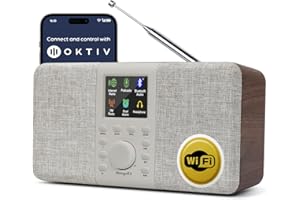MangoKit SR20 Stereo Smart Internet Radio with WiFi,Podcast Player, Bluetooth Speaker,Portable FM Radio,Mains and Battery Powered Radio,Color Display,Dual Alarms, Presets,App Control-Walnut