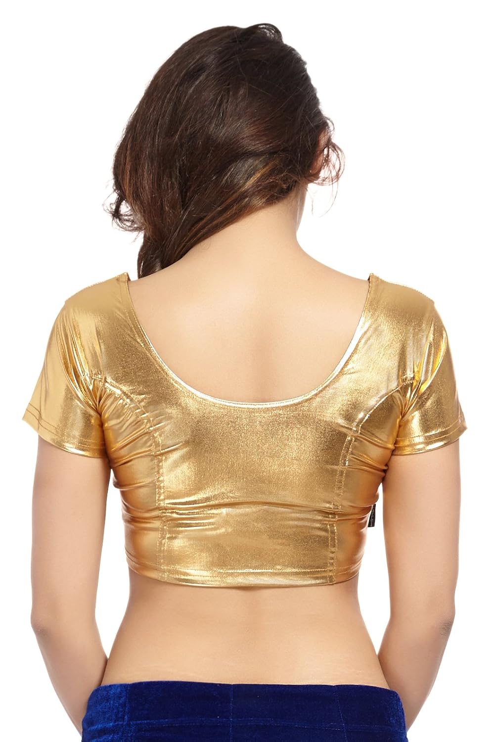 carrel lycra leather fabric women blouse(agspl-3081-bl-02)