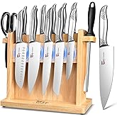 SYOKAMI Japanese Knives Set for Kitchen, Magnetic Knife Set with Block and Sharpener, Stainless Steel Knife Set as Gift for Couple, Wedding, Women or Mom with Gift Box, 14 PCS Black Dot
