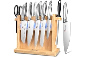 SYOKAMI Knife Block Set, 14 Pieces Japanese Style Knife Set with Magnetic Holder, High Carbon Stainless Steel Ultra Sharp Kni