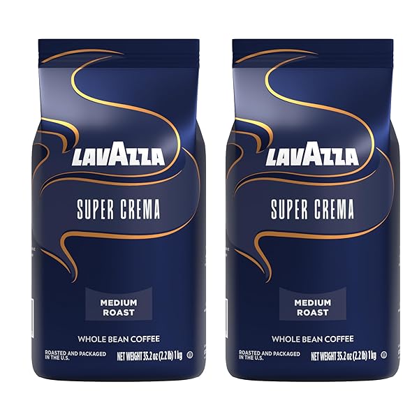 LAVAZZA SUPER CREMA ESPRESSO MEDIUM ROAST WHOLE BEAN COFFEE, 2.2-POUND BAG 2-PACK