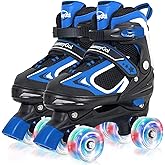 MammyGol Roller Skates for Boys Girls, 4 Sizes Adjustable Quad Skates for Kids with All Light up Wheels, Full Protection for Toddler's Indoor and Outdoor Sports