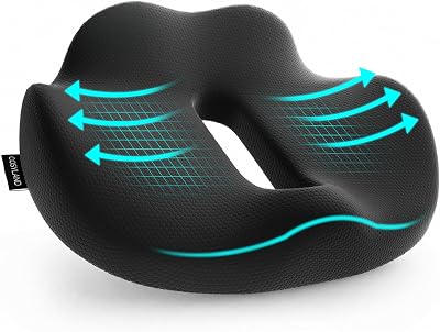 Almofada de cadeira de escritório, almofada ergonómica de espuma viscoelástica para o cóccix, almofada ideal para cadeira de computador, jogos e carro, capa lavável, preta, 44×37x10,5 cm