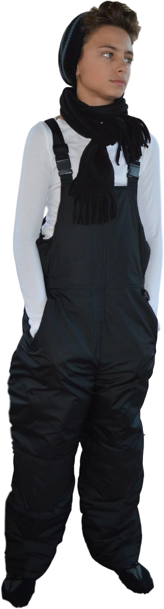 Unisex Youth Teen Insulated Bib Snow Pants Black