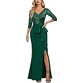 MISSMAY Women's Elegant Sequin V-Neck Evening Party Mermaid Long Dress