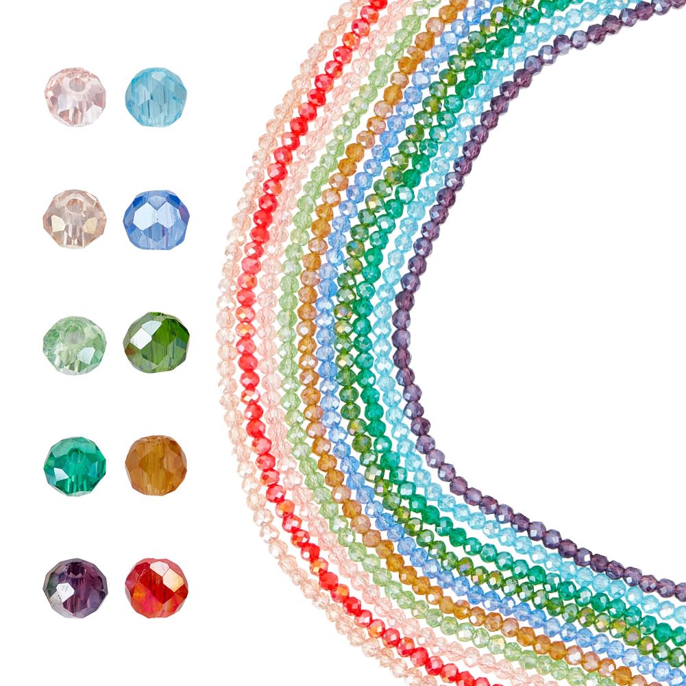 HOBBIESAY 10 Strands About 1200pcs Electroplate Glass Beads Strand Mixed Color Faceted Spacer Beads Crystal Round Bead for Necklace Bracelet Earring Jewelry Making Hole: 0.5mm Diameter 4mm