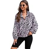 WDIRARA Women's Drop Shoulder Half Zip Zebra Striped Long Sleeve Oversized Sweatshirt
