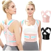 QFE Back Brace Posture Corrector for Women and Men Upgraded Dynamic Traction Correction System Adjustable Shoulder Support (Pink, Small)