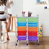 Yaheetech 15 Drawer Plastic Storage Cart with 6 Lockable Wheels Multicolor view 2