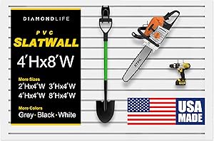 DLDIRECT 48" X 96" - White Slatwall Panel Garage Organizer: Heavy Duty Wall Mounted PVC Rack, Interlocking Slat Paneling for Garage Storage, Slotwall Board, Shelves System