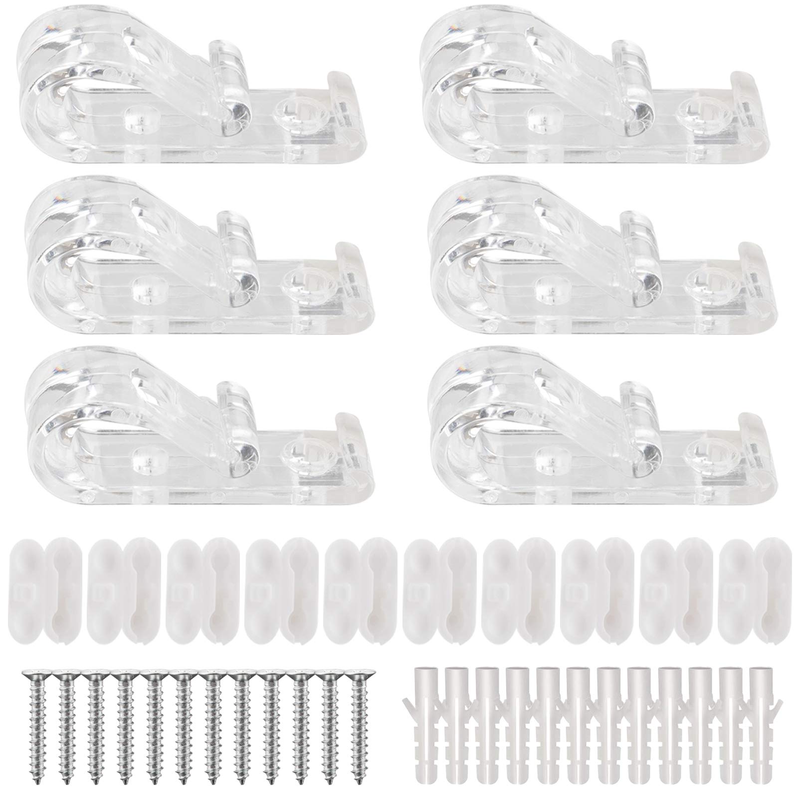 Rybtd 6 PCS Child Safety Clear Roman Blind P Clip with 10 Plastic Blinds Chain Connector,12 Metal Screws,12 Plastic Pillars for Vertical Roman Roller Blinds Ball Chain Cord Control
