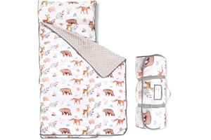 WINGHENLEE Toddler Nap Mat with Removable Pillow and Blanket, 1.1kg Extra Large Thick Rolled Napping Mat, Soft Sleeping Bag for Boys Girls, Slumber Bags for Daycare Preschool Kindergarden