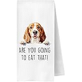 JWERBENPEY Funny Beagle Dog Kitchen Towels Decorative, Beagle Gifts for Women Men, Dog Lover Mom Dad Owner Gifts, are You Going to Eat That Dish Hand Tea Towels for Kitchen, 16x24 Inch