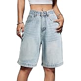 EMMIOL Women Jorts Baggy Jeans Shorts Mid-Low Waisted Denim Y2K Hip-Hop Shorts Summer Hot Short Pants Streetwear