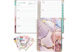 2024 Planner with Monthly with Tabs Jan. 2024 - Dec. 2024 Weekly and Monthly 5.5"X8.5" Planners with Stickers for Teacher Student School Office - Pink Marble EYROZILL