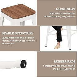 SHINEBOOM Barstools Set of 4 White Metal Bar Stools