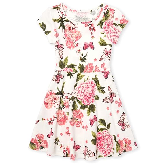 Round Neck Floral Printed Skater Dress 