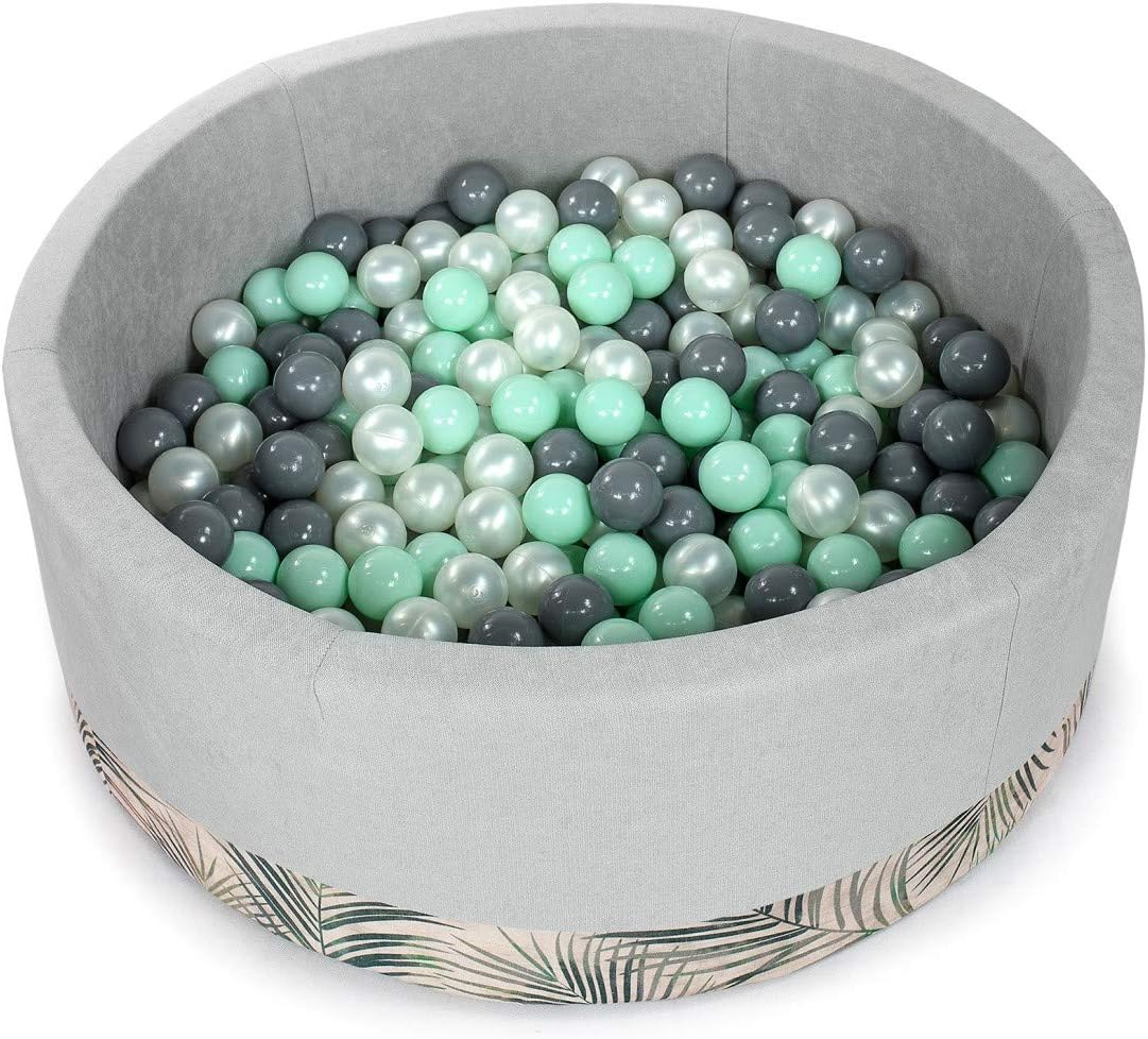 Tweepsy Soft Baby Round Ball Pool Pit 250 Balls 90x30cm Handmade EU - BKODP5N - Palm-Light Grey Pool: Pearl, Grey, Mint