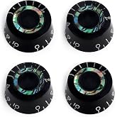 Metallor Electric Guitar Top Hat Knobs Speed Volume Tone Control Knobs | Compatible with Les Paul LP Style Electric Guitar, Black with Abalone Circle, Guitar Parts Replacement, Set of 4Pcs