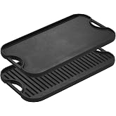 Lodge Pro-Grid Reversible Grill/Griddle - 20 Inches x 10.5 Inches - Dual-Sided Cast Iron Griddle - Double Burner Grill - Even