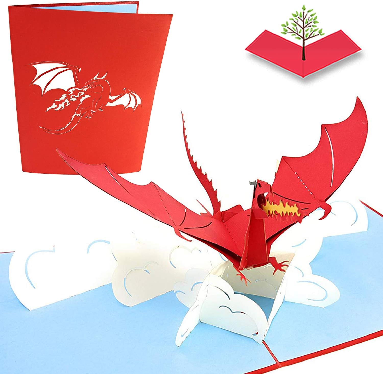 PopLife® Red Flying Dragon 3D Pop Up Father's Day Card, Pop Up Happy Birthday Card, Congratulations, Get Well, Just Because