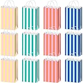 Colarr 16 Pcs Pastel Goodie Bags Colorful Striped Gift Bags 8.7'' x 6.3'' x 3.1'' Small Paper Gift Bag with Handles Summer Scalloped Goodie Candy Bag for Summer Pool Party Favors decor