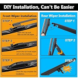 AUTOBOO 22"+20" Windshield Wipers with 12 Inch Rear