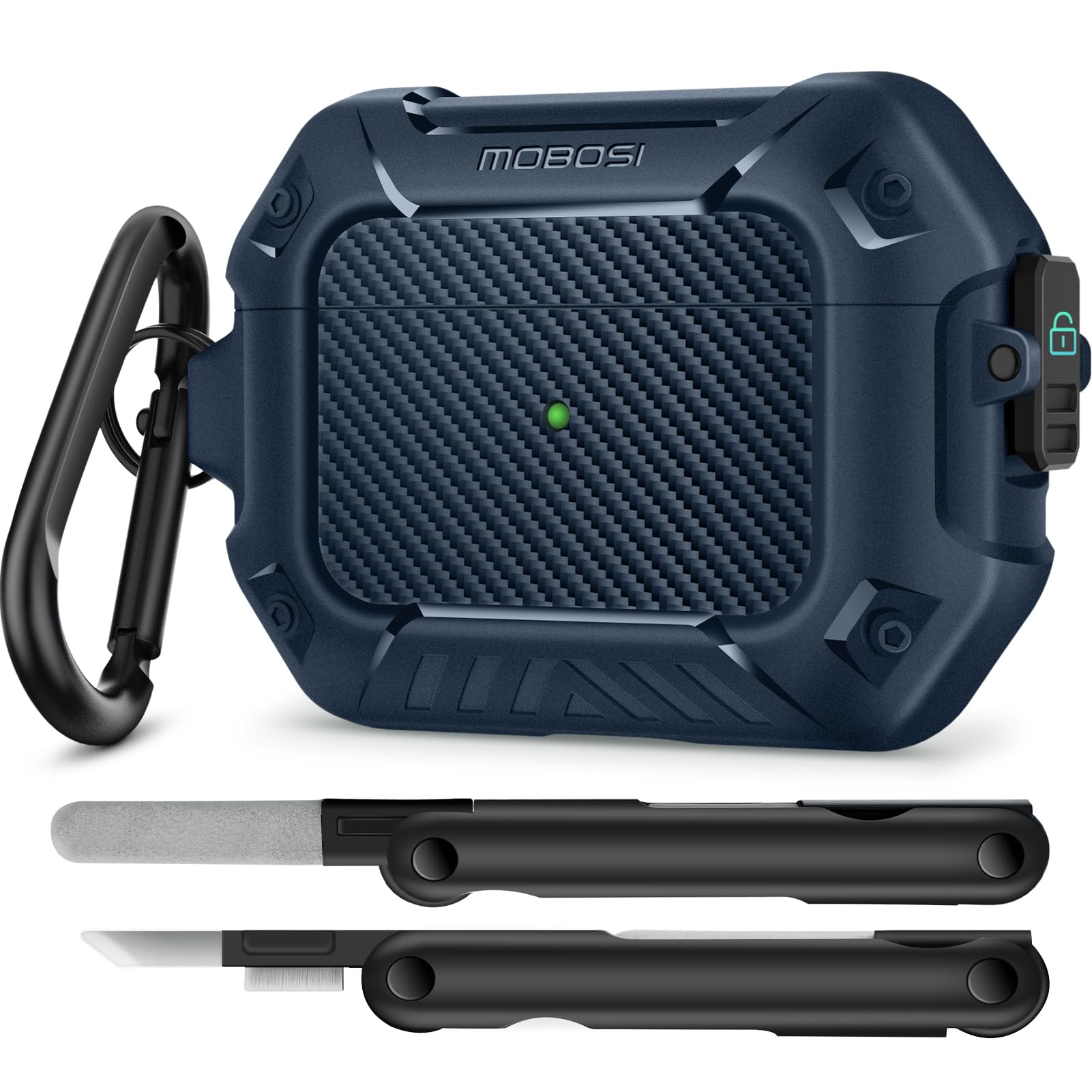 Photo 1 of MOBOSI for AirPod Pro Case with Cleaner Kit, Compatible with Airpods Pro 2 Case Cover 1st/2nd Generation with Lock & Keychain, Full Body Shockproof Protective Case (2023/2022/2019), Blue