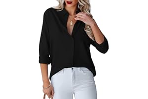 hellobaby Womens Button Down Shirts V Neck Long Sleeve Office Casual Business Plain Blouse Tops with Pocket