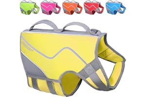 VIVAGLORY Life Jacket for Dogs of Sports Style, Water Vest Jacket for Dog, Heavy Duty Pet Safety Vest, Comfortable Neoprene Lifejackets with Hook & Loop Closure, Yellow, Large