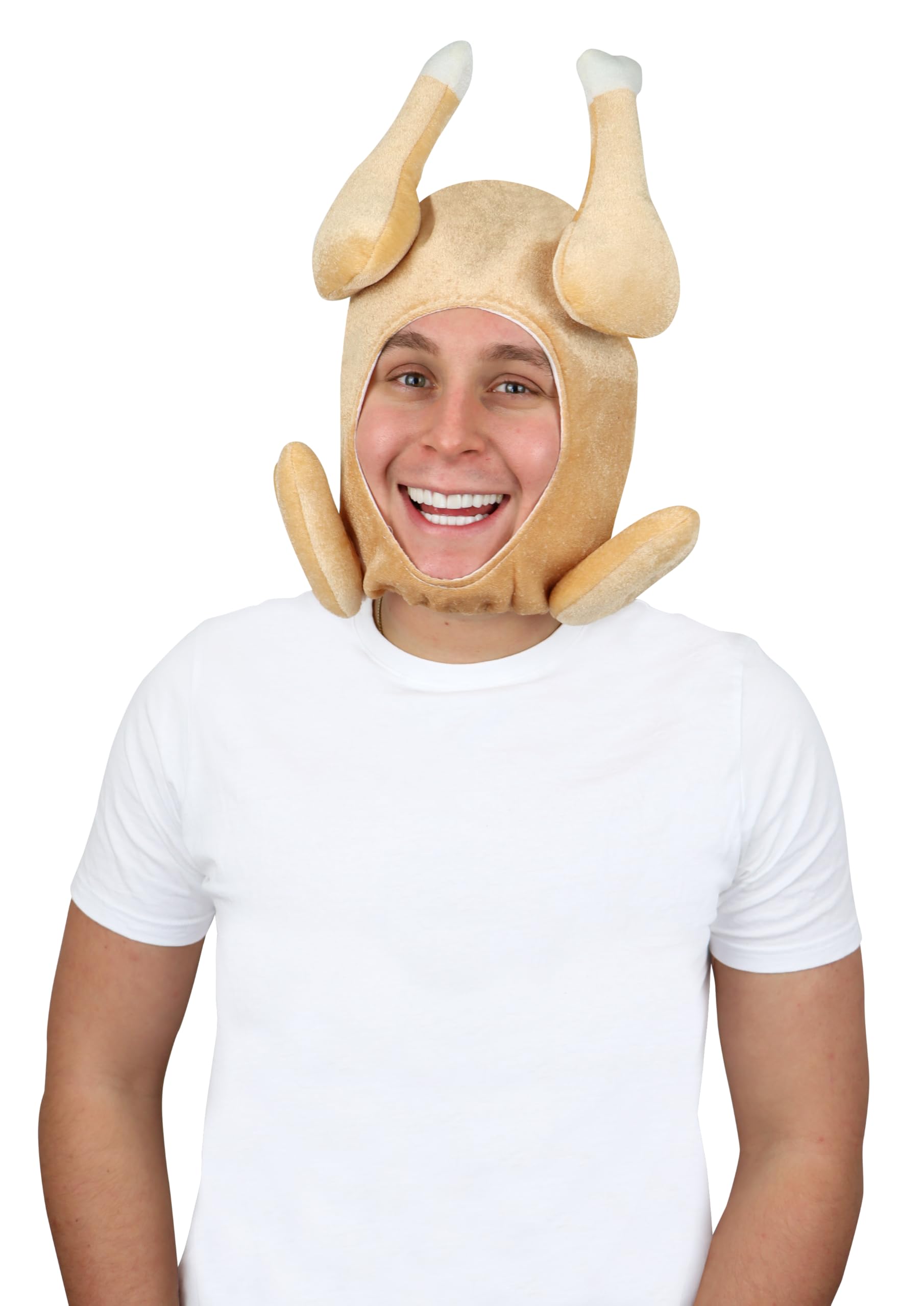 HENBRANDT Single Adult Full-Face Cooked Turkey Hat 40cm Plush Stuffed Turkey Hat with Face Hole Novelty Hat for Thanksgiving and Christmas Headwear Fancy Dress Costume Accessory for Men and Women