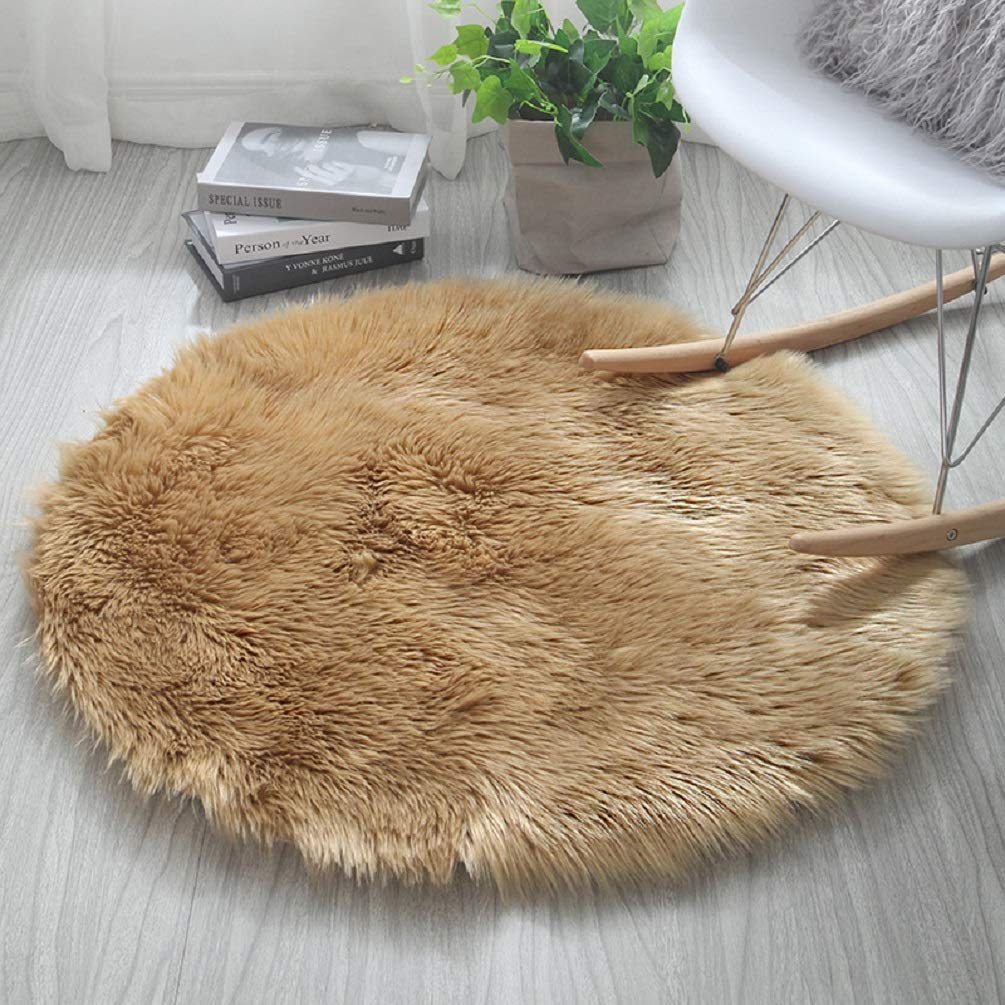 HARESLE Round Shaggy Rugs Fluffy Fur Area Rug Round Carpet Bedroom Living Room Floor Mat (Camel,80cm/Diam 32 in) — image 1