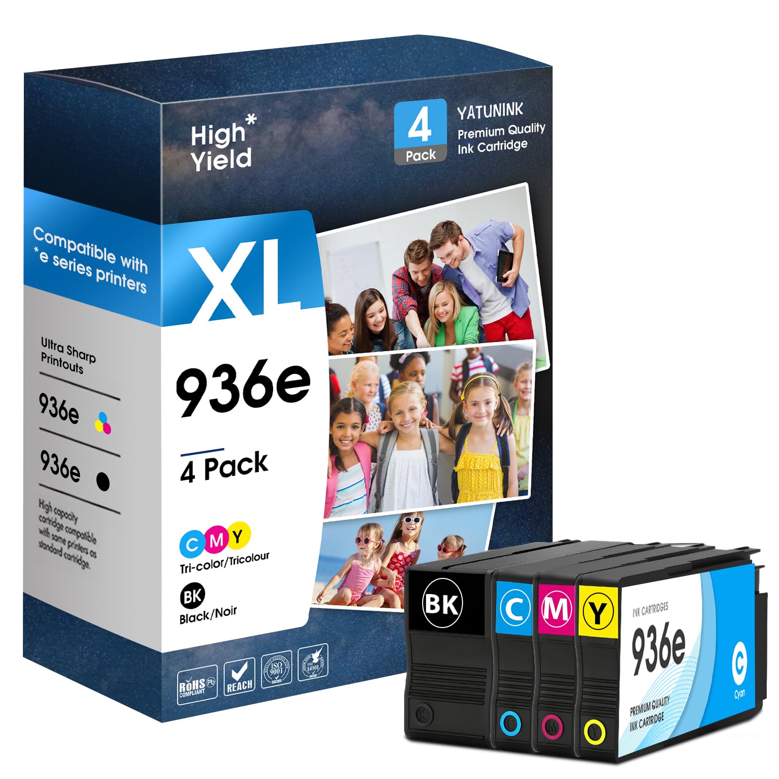 Photo 1 of YATUNINK 936XL 936e Ink Cartridges Combo Pack Compatible for HP 936 Ink Cartridges Work with OfficeJet 9122e; OfficeJet Pro 9110b, 9125e, 9128e, 9130b, 9135e; OfficeJet Pro Wide Format 9730e