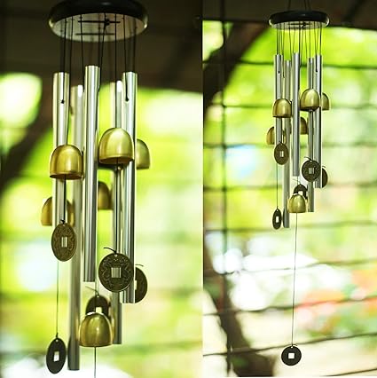 Paradigm Pictures Pipe & Bells Wind Chimes for Home Positivity & Home Balcony Garden Decoration (Golden, 6 Bell fensgshui Coins & Pipe)