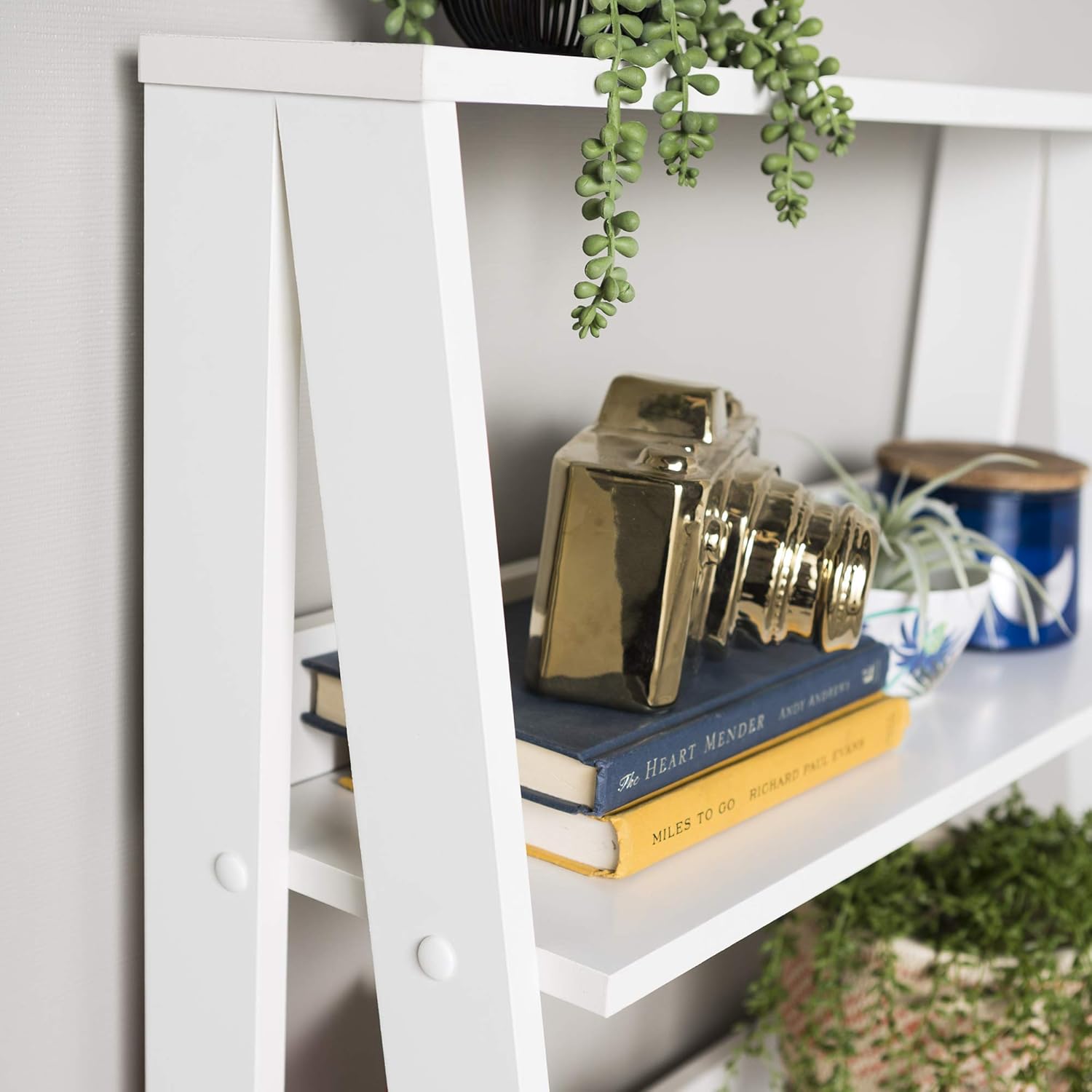 Walker Edison 4 Shelf Simple Modern Wood Ladder BookcaseTall Bookshelf Storage Home Office White55 Inch: Furniture & Decor